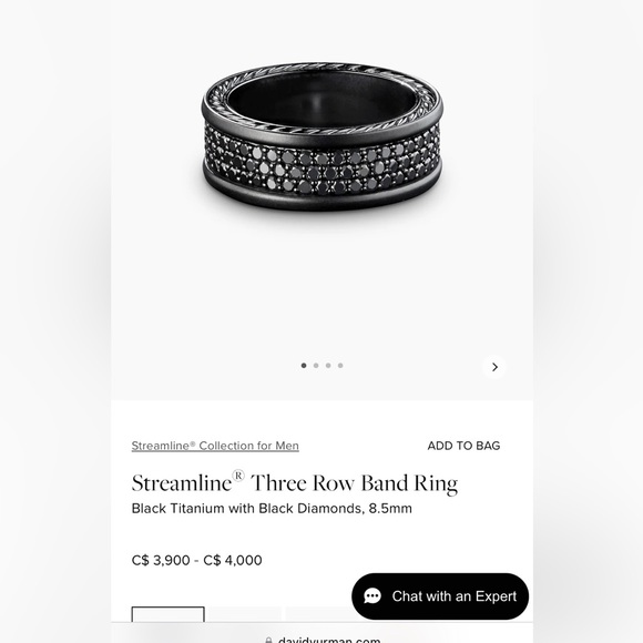 David Yurman inspired black gold wedding band with black diamonds - Picture 3 of 3